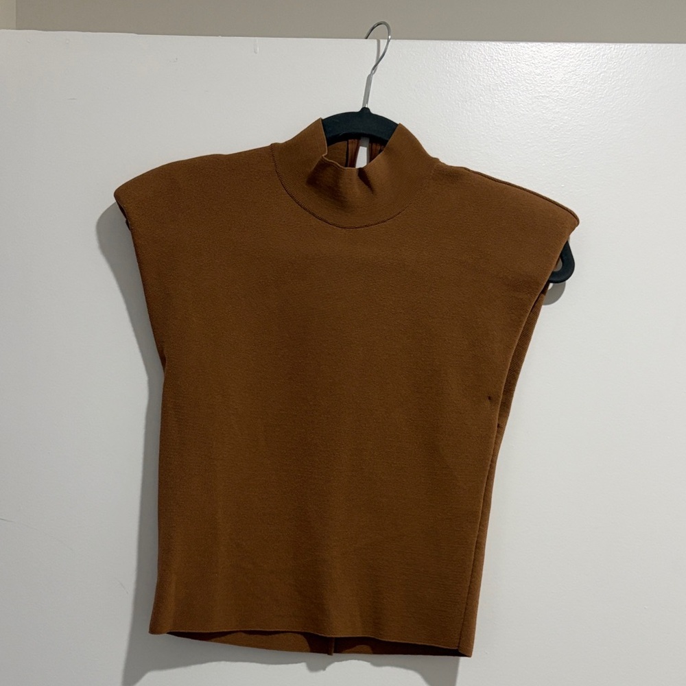 Camel Zara Shoulder Padded Knit Top